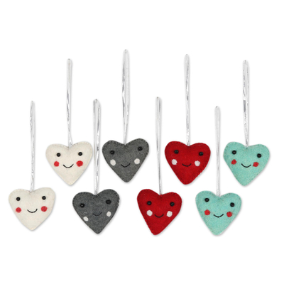 Assorted Colors Wool Felt Heart Ornaments (Set of 8)
