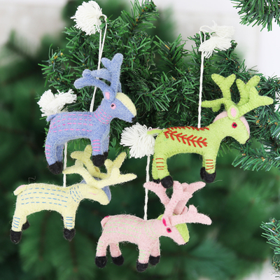 Wool felt ornaments, Reindeer Games (set of 4)