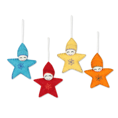Wool felt ornaments, 'Star Babies' (set of 4) - Set of 4 Star Baby Wool Felt Ornaments