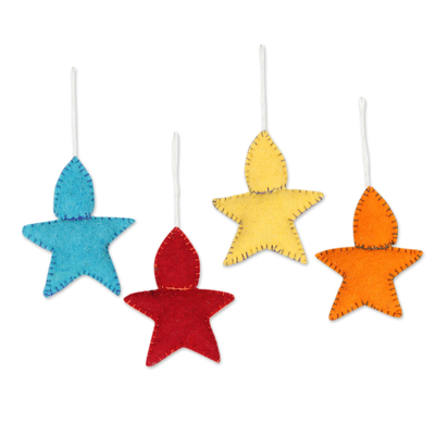 Wool felt ornaments, 'Star Babies' (set of 4) - Set of 4 Star Baby Wool Felt Ornaments