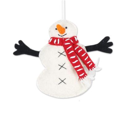 Wool ornaments, 'Snowman Greetings' (set of 4) - Hand Made Felted Snowman Christmas Tree Ornaments (Set of 4)
