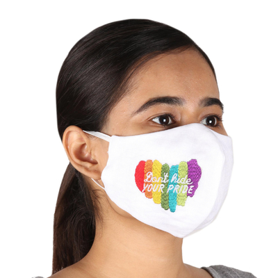 Embroidered cotton face masks, Rainbow Pride (pair)
