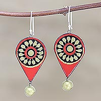 Ceramic dangle earrings, 'Bullseye' - Hand Painted Ceramic Dangle Earrings from India