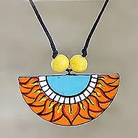 Collar colgante de cerámica, 'Girasol de verano' - Collar colgante de flores de cerámica hecho a mano