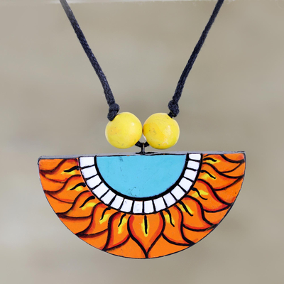 Halskette mit Keramikanhänger - Handgefertigte Halskette mit Blumenanhänger aus Keramik