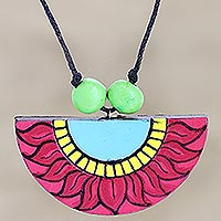 Ceramic pendant necklace, 'Winter Sunflower' - Artisan Crafted Ceramic Flower Pendant Necklace