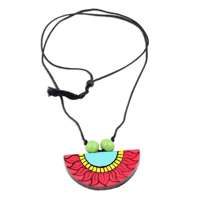 Collar colgante de cerámica - Collar con colgante de flor de cerámica artesanal.