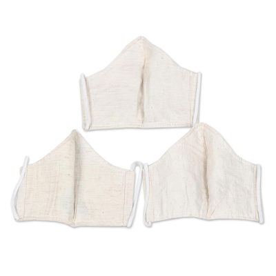 Gestickte Gesichtsmasken aus Baumwolle, (3er-Set) - Gestickte Baumwoll-Gesichtsmasken in gebrochenem Weiß (3er-Set)