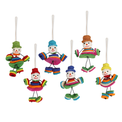 Wood felt ornaments, 'Dapper Dolls' (set of 6) - Set of 6 Dapper Doll Wood Felt Ornaments