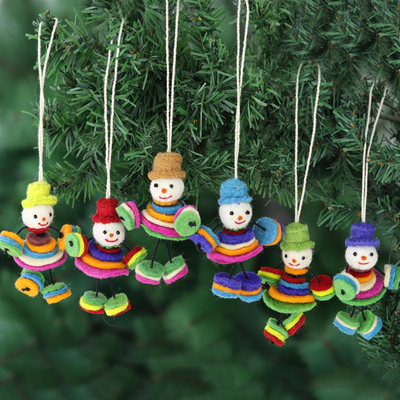 Wood felt ornaments, 'Dapper Dolls' (set of 6) - Set of 6 Dapper Doll Wood Felt Ornaments