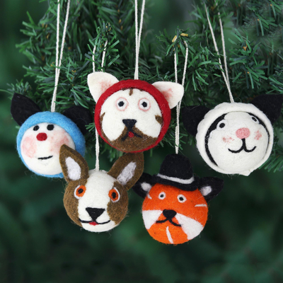 Wool felt ornaments, 'Meow-y Christmas' (set of 5) - Set of 5 Wool Felt Cat Ornaments