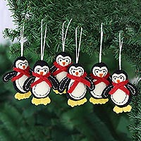 Wool felt ornaments, Marching Penguins (set of 6)