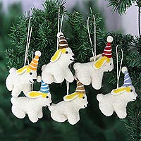 Wool felt ornaments, 'Snow Pups' (set of 6) - Set of 6 Snow Pups Wool Felt Ornaments