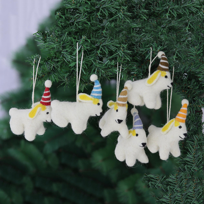 Wool felt ornaments, 'Snow Pups' (set of 6) - Set of 6 Snow Pups Wool Felt Ornaments