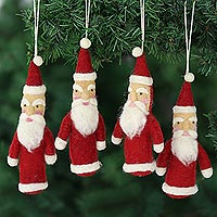 Wool felt ornaments, 'Santa Greetings' (set of 4) - Set of 4 Wool Felt Santa Ornaments