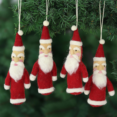 Wollfilz-Ornamente, (4er-Set) - Set mit 4 Weihnachtsmann-Ornamenten aus Wollfilz