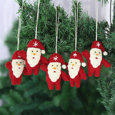Wollfilz-Ornamente, (5er-Set) - Set mit 5 Weihnachtsmann-Ornamenten aus Wollfilz