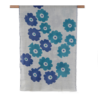Wool shawl, 'Winter Garden' - Handmade Floral Wool Shawl from India