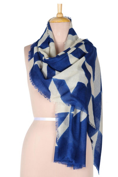 Wollschal - Handgefertigter Schal aus blauer Wolle aus Indien