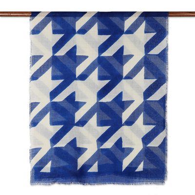 Wool shawl, 'Tidal' - Handmade Blue Wool Shawl from India