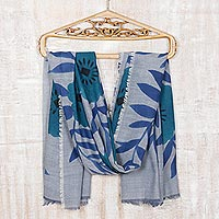Wool shawl, 'Twilight Blossom ' - Artisan Made Blue Wool Shawl from India