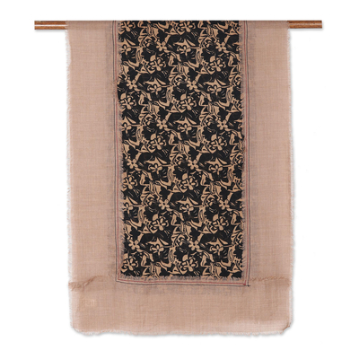 Chal de lana - Mantón de lana floral hecho a mano artesanalmente de la India