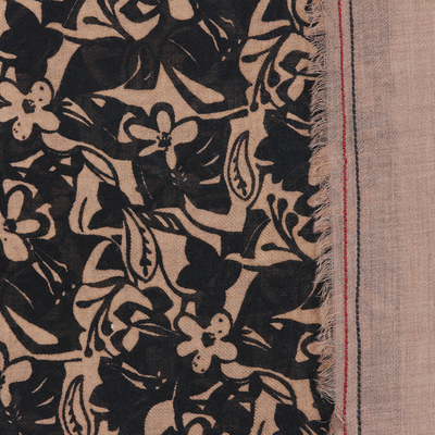 Chal de lana - Mantón de lana floral hecho a mano artesanalmente de la India