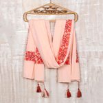 Cotton shawl, 'Cherry Flowers' - Screen Printed Cotton Shawl from India