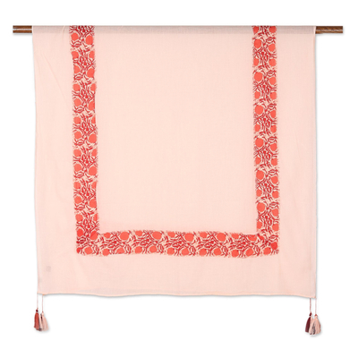 Cotton shawl, 'Cherry Flowers' - Screen Printed Cotton Shawl from India