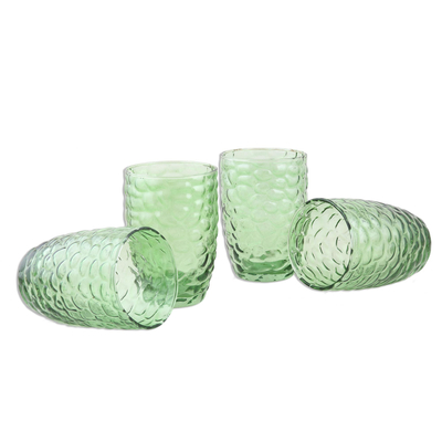 Glasbecher, 'Bubble Up in Green' (Satz mit 4 Stück) - Blasentextur-Glasbecher in Grün (4er-Satz)