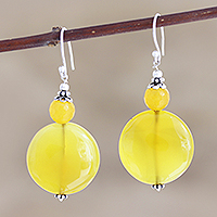 Hand Crafted Yellow Chalcedony Dangle Earrings,'Sunny Side Up'