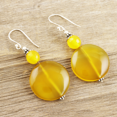Chalcedony dangle earrings, 'Sunny Side Up' - Hand Crafted Yellow Chalcedony Dangle Earrings