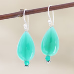 Onyx dangle earrings, 'Verdant Garden' - Handmade Onyx and Sterling Silver Dangle Earrings