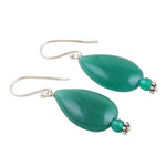 Onyx dangle earrings, 'Verdant Garden' - Handmade Onyx and Sterling Silver Dangle Earrings