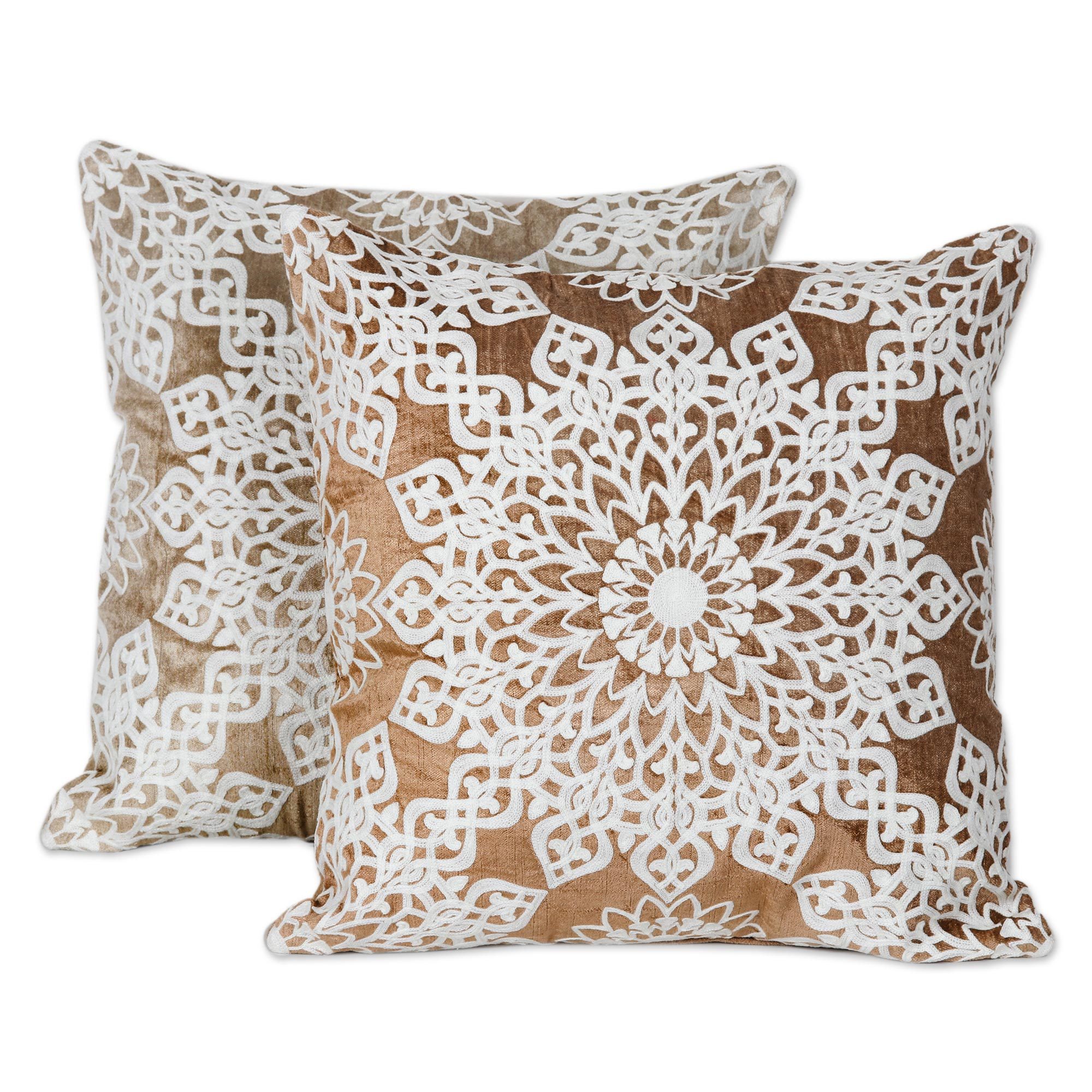 Hand Embroidered Polyester Velvet Cushion Covers (Pair) Floral