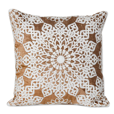 Embroidered cushion covers, 'Floral Greetings' (pair) - Hand Embroidered Polyester Velvet Cushion Covers (Pair)