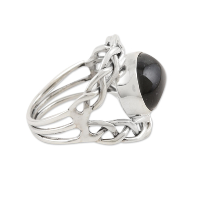 Black star diopside cocktail ring, 'Stylish Grace' - Sterling Silver Black Star Diopside Cocktail Ring