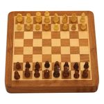Wood travel chess set, 'Idle Hours' - Hand Crafted Acacia and Haldu Wood Chess Set