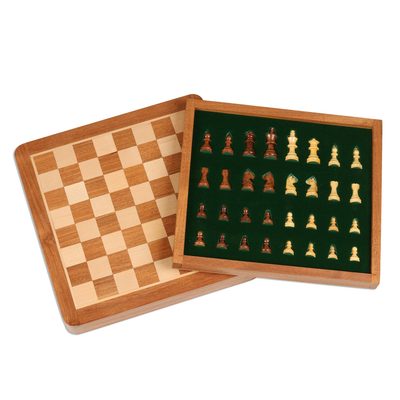 Reiseschachspiel aus Holz - Handgefertigtes Schachspiel aus Akazien- und Halduholz