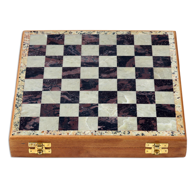 Soapstone chess set, 'Mughal Leisure' - Hand Carved Soapstone Chess Set