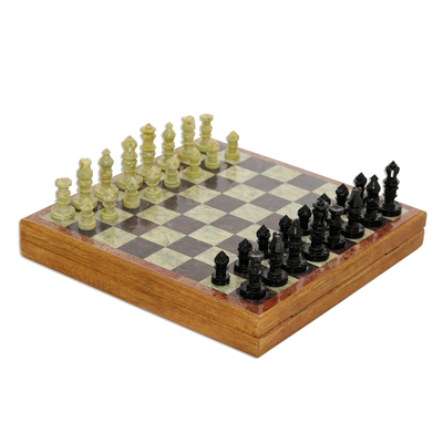 Soapstone Self-Storing Chess Set from India