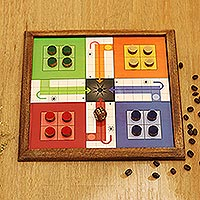 Wood ludo game, 'Strategic Challenge' - Hand Crafted Mango Wood Ludo Board Game