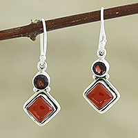Garnet and carnelian dangle earrings, 'Soaring Kite' - Hand Crafted Garnet and Carnelian Gemstone Dangle Earrings