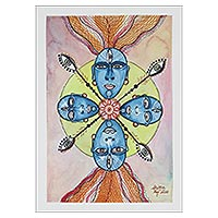 'Four Faces of Love' - Watercolor Buddhism Painting on Hand Made Paper