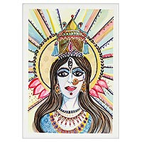 „Göttin Ganga“ – Indische Göttinnenmalerei auf handgeschöpftem Papier