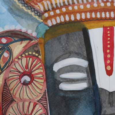 'Lord Vishnu' - Watercolor Vishnu Painting on Handmade Paper