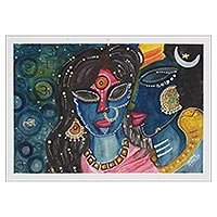 'Shiv Parvati Vivah' - Pintura de acuarela de Parvati y Shiva sobre papel hecho a mano