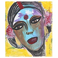 'Ojos encantadores' - Pintura de retrato acrílico expresionista sobre tablero de lienzo
