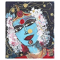 'Parvati as a Bride' - Pintura acrílica de la diosa Parvati sobre tablero de lienzo