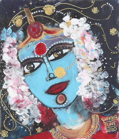 'Parvati as a Bride' - Goddess Parvati Acrylic Painting on Canvas Board